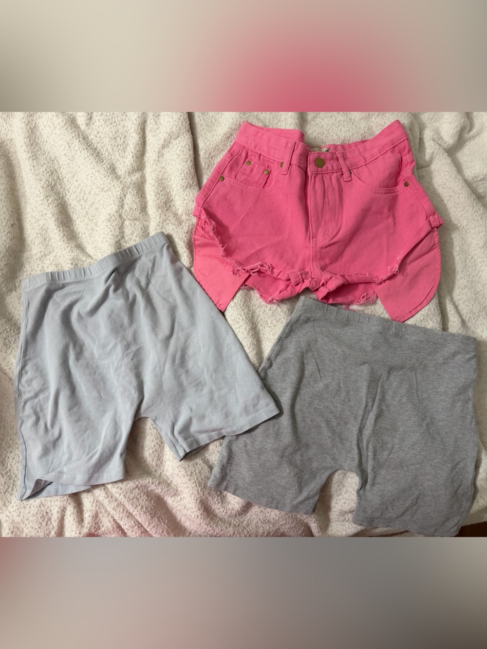 Hot pink denim shorts frayed hem small